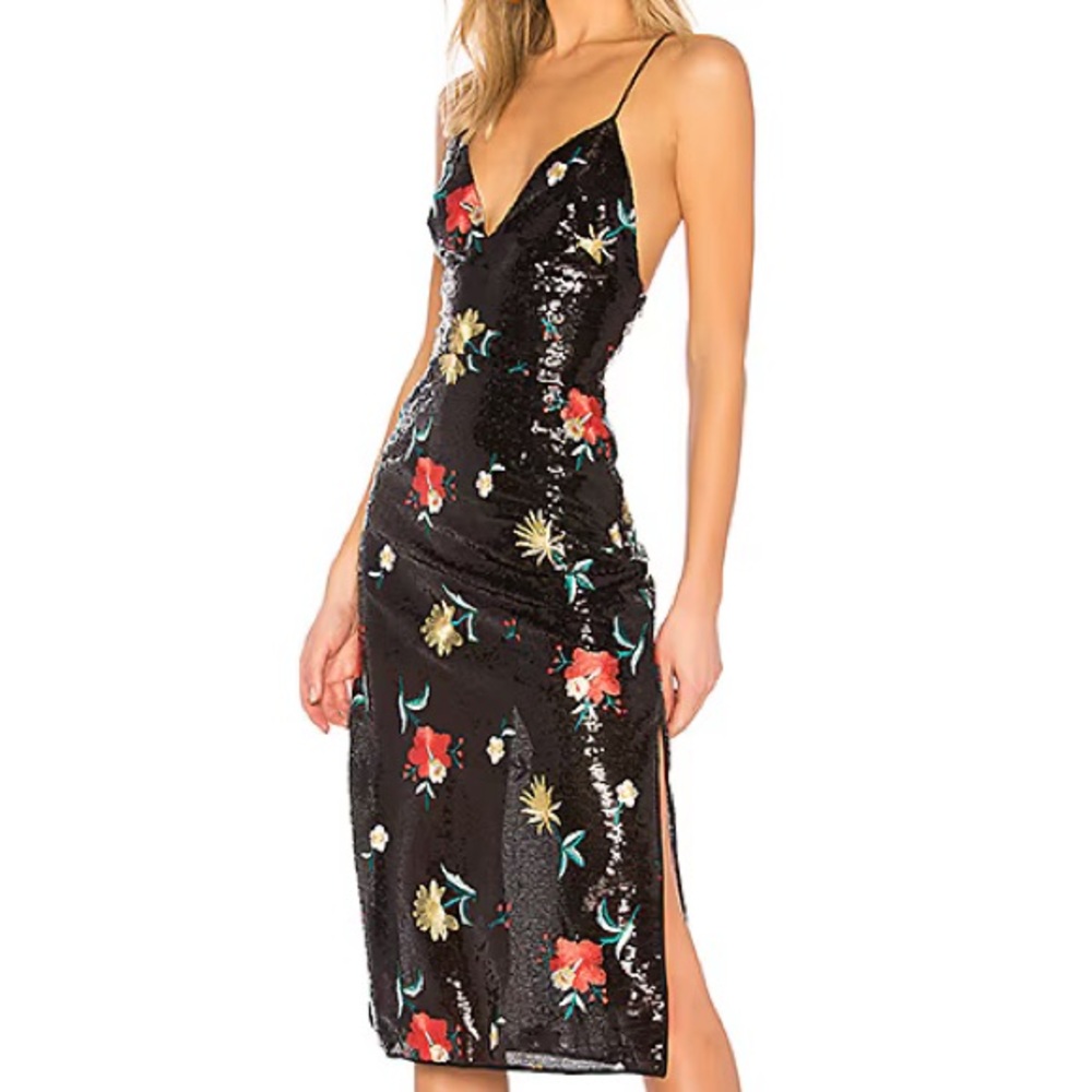 Lovers & Friends Sequin Floral Embroidered Party Dress